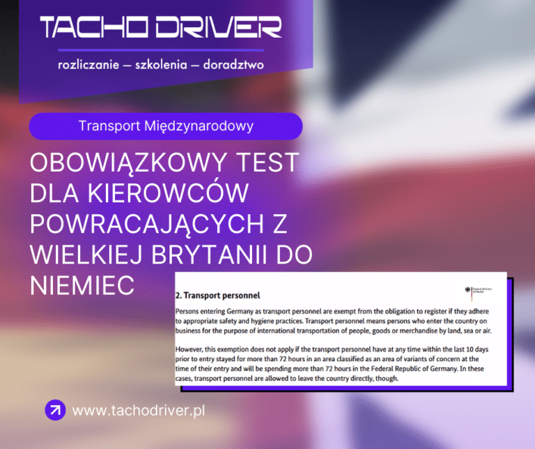 Obowiązkowy test dla kierowców powracających z Wielkiej Brytanii do Niemiec